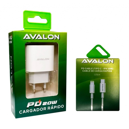 KIT CARGADOR 20 W AVALON TIPO C + CABLE C A LIGHTNING IPHONE